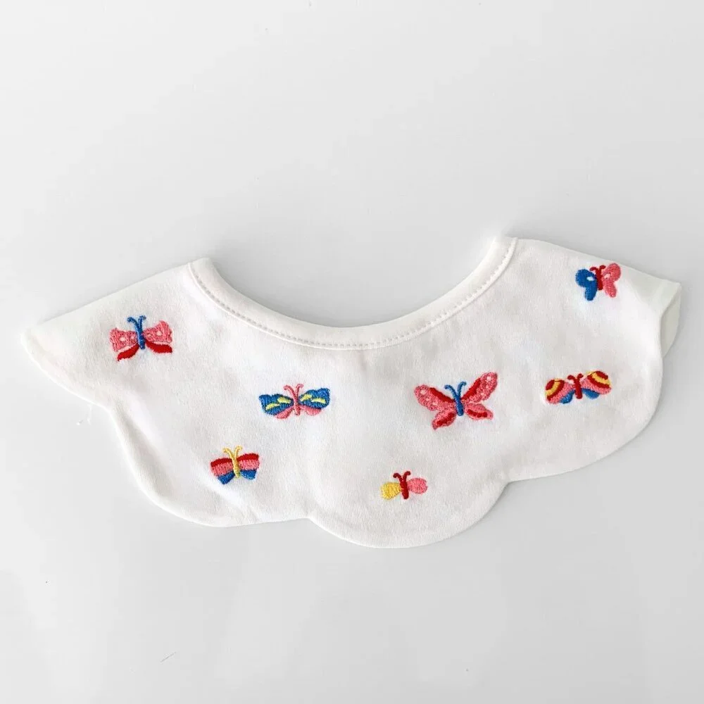 NWT Pretty Boutique Baby Girls Bibs Scalloped Edge Butterfly Embroidery Set of 3